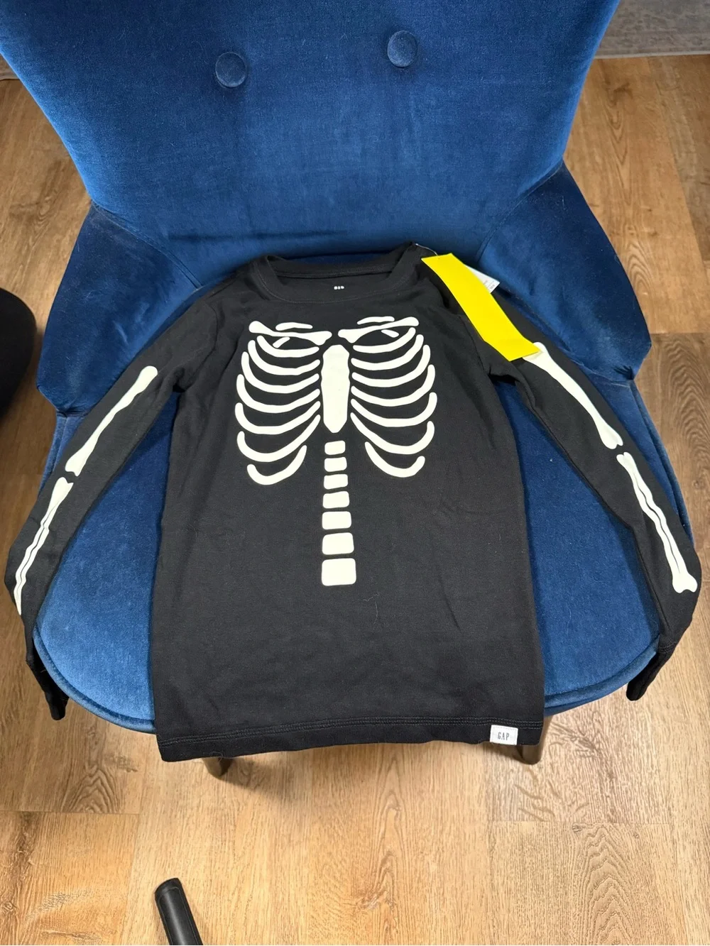 Kids GAP Black Long Sleeve Tee with White Skeleton Graphic